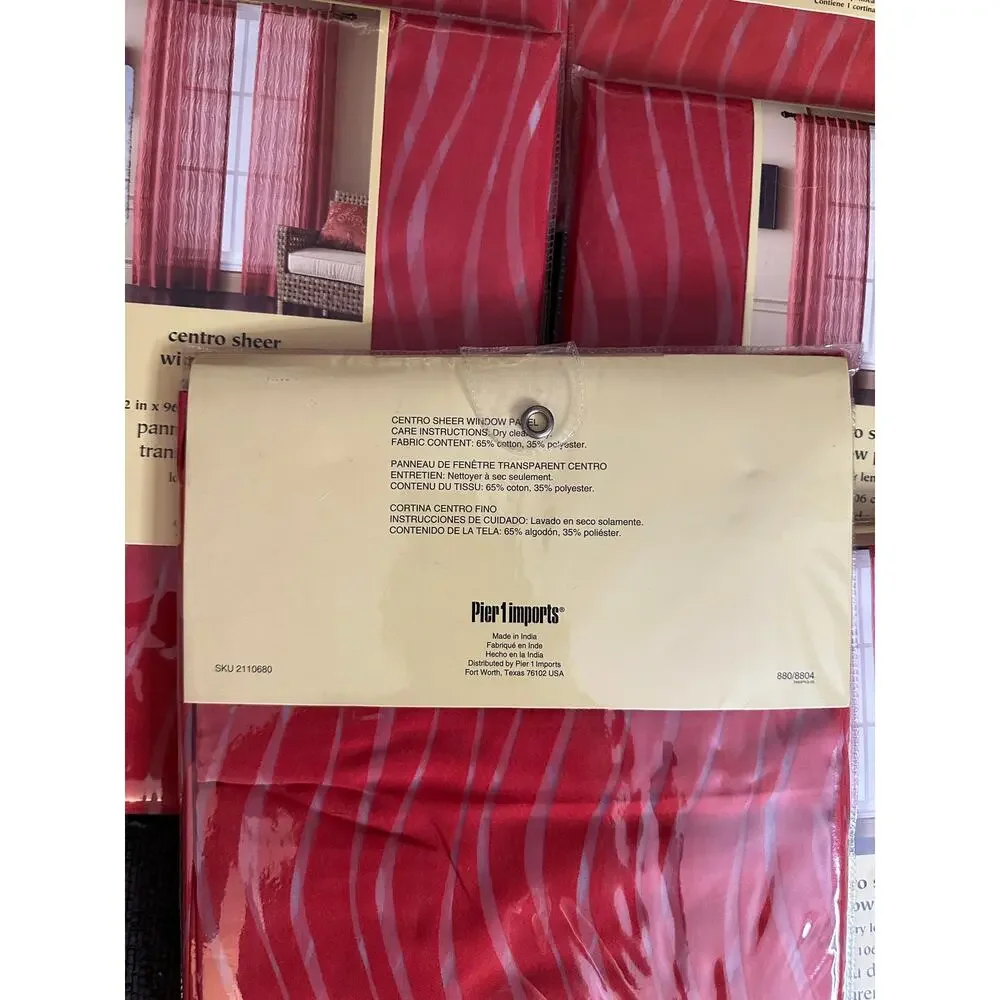 Pier1 Imports Set of 6 Centro Sheer Window Curtain Panels Red Luxury Length NEW